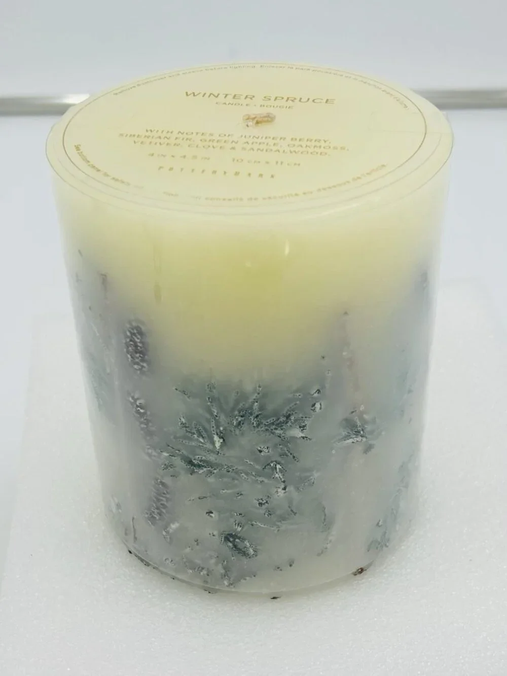 Pottery Barn Winter Spruce Scented Pillar Candle 4x4.5 in Decorative Wax NEW